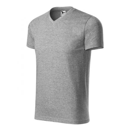 Heavy V-neck póló unisex sötétszürke melírozott M