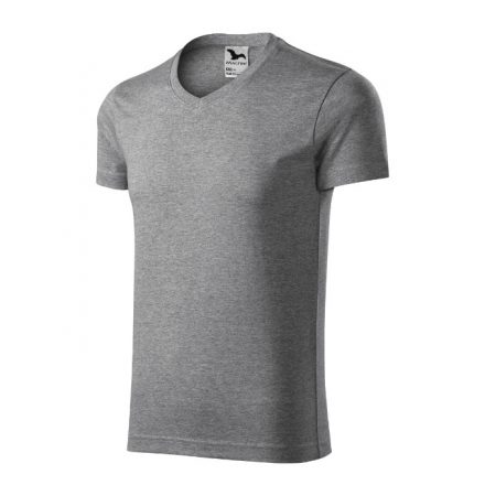 Slim Fit V-neck póló férfi sötétszürke melírozott 2XL