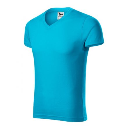 Slim Fit V-neck póló férfi türkiz S