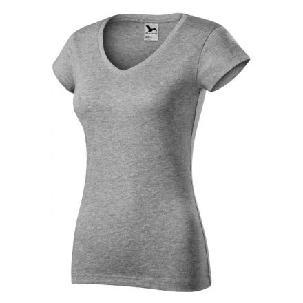 Fit V-neck póló női sötétszürke melírozott S